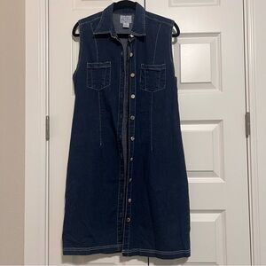 Navy Sleeveless Denim Button-up Midi Dress